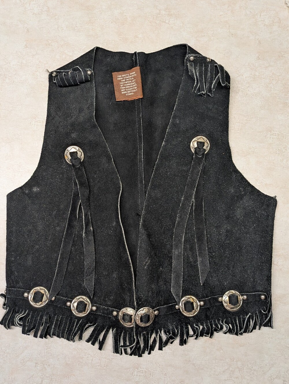 Black Suede Fringe Kid's Vest with Conchos Unisex